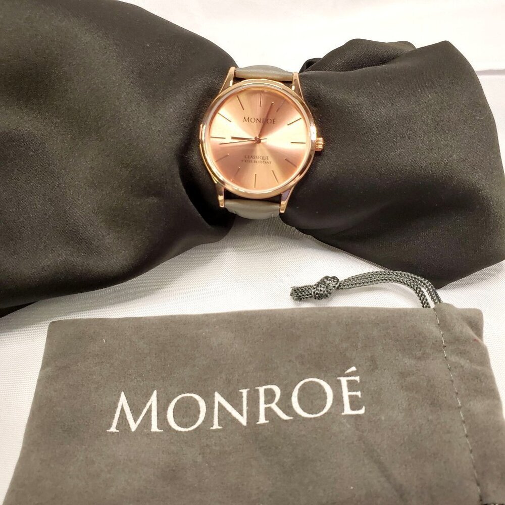 Monroe By Maestro Womans Rose Gold Color Watch With Grey Genuine Leather Strap - Picture 8 of 8